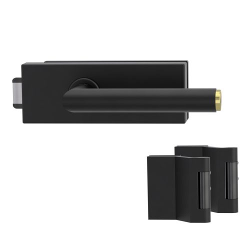 Puristo-S Griffwerk üvegajtó szett Lucia Select kilinccsel, fekete vasalat, réz díszítéssel, blind